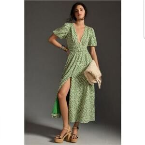 Anthropologie The Catalina Button-Front Dress Green Size 4
